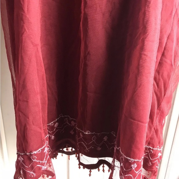 Zashi Sheer Overlay Lined Skirt -Ruby Floral Pattern Beaded Hem- Size M MEDIUM - Picture 7 of 13
